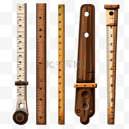 码尺剪贴画老式木尺与木柄矢量插