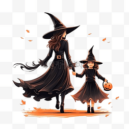妈妈图片_妈妈和女儿穿着服装，戴着女巫帽