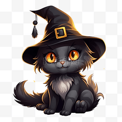 草木之心图片_卡通黑猫，带黄丝带，可爱的女巫