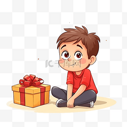 拿着礼物的男生图片_坐在地板上的男孩不喜欢圣诞礼物
