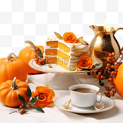 十月一蛋糕图片_秋季万圣节感恩节组合物，白盘上