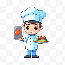 可爱的厨师通过智能手机送餐