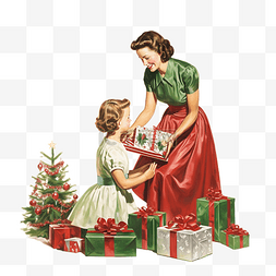 圣诞节活动图片_母亲带着孩子准备圣诞节装饰圣诞