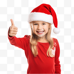 表现积极图片_戴着红色圣诞圣诞老人帽子的小女
