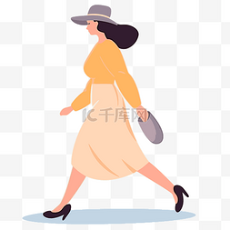 戴帽子的商人图片_女人走路剪贴画 向量