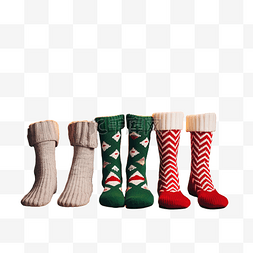 圣诞节时家人穿着羊毛袜的腿在壁