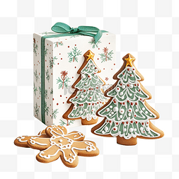 剪影海报图片_圣诞贺卡请柬礼盒和姜饼制作松树