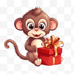 带礼物的老人图片_圣诞节时带着礼物的卡通猴动物角