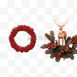 咖啡顶视图图片_圣诞花环礼物和红色表面顶视图上