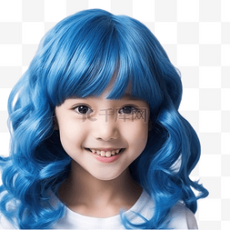 女孩假发图片_穿着蓝色假发和万圣节服装的可爱
