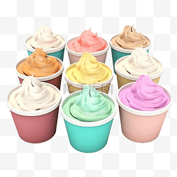 蛋糕咖啡图片_3d 插图杯冰淇淋多种颜色