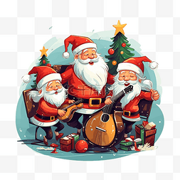 音乐节图片_圣诞快乐，圣诞老人和精灵演奏乐