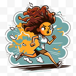 棕色头发的卡通女人跑步剪贴画 