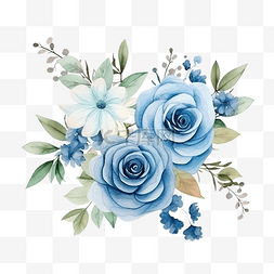 蓝绿叶图片_水彩花卉边框排列与蓝玫瑰和绿叶
