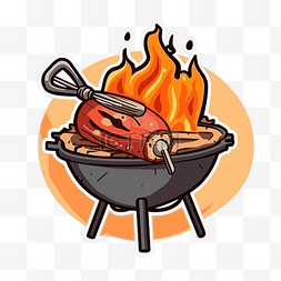 冒烟图片_烧烤架烧烤肉卡通插图与热和冒烟