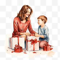 妈妈和儿子图片_妈妈和儿子藏着礼物，准备迎接妈