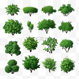 等距树叶灌木 3D 通用场景收藏集