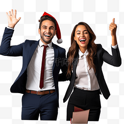 庆祝的商务人士图片_圣诞节是两个年轻商人在工作中庆