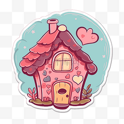 卡通粉色房子贴纸与心 向量