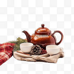 圣诞组合物，配有一杯茶和一个盖
