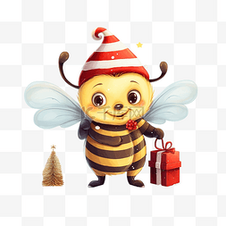 圣诞快乐卡通可爱蜜蜂拿着蜂蜜北