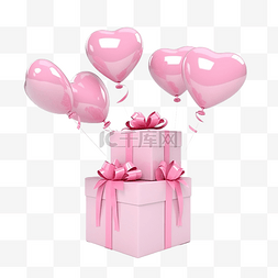 粉色玫瑰漂浮图片_3d 渲染粉色礼物漂浮着爱情气球