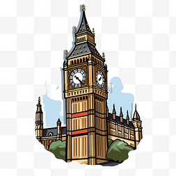 钟面图片_卡通贴纸描绘了伦敦的大本钟及其