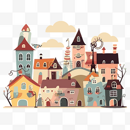 城镇剪贴画插图一个拥有色彩缤纷