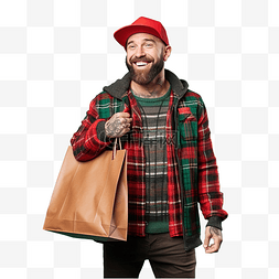 消费者图片_戴着圣诞帽穿着格子呢衬衫带着绿