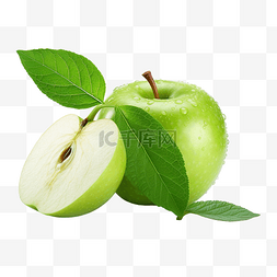 切片苹果图片_带有绿叶和切片的苹果的图像