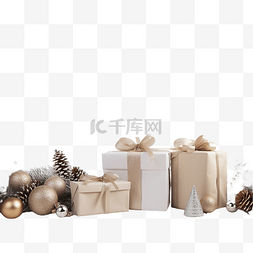 白色木桌上的圣诞表面，配有礼品