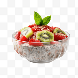 奶油水果饮料图片_自制奇亚籽布丁配猕猴桃和草莓