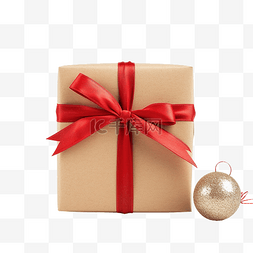 圣诞球贺卡图片_用再生牛皮纸包裹的礼盒，木头上