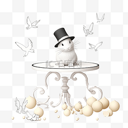 魔杖魔术师的帽子漂亮的小桌子白