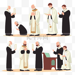 任命剪贴画牧师在不同位置祈祷，