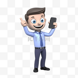 看手机的男性人物图片_穿着蓝色衬衫的商人一边庆祝一边