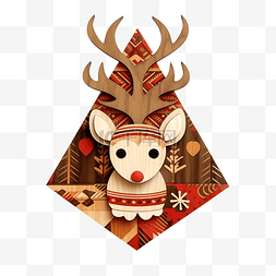 挂在墙上的镶嵌鹿，戴着圣诞老人
