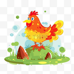小红母鸡剪贴画卡通彩色鸡在草地