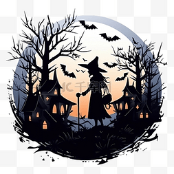 月亮图片_快乐万圣节庆祝卡与女巫在墓地场