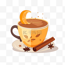 柴剪贴画茶和热巧克力上的橙子和