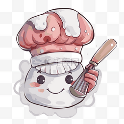 可爱的小棉花糖打扮成厨师和厨师