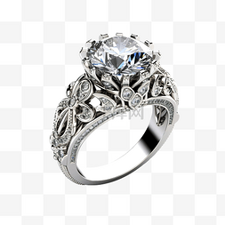 订婚戒指图片_令人惊叹的钻石和铂金戒指 3D 渲
