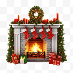 雪图片_圣诞节壁炉 3d 插图