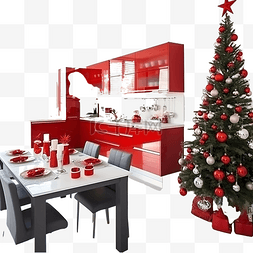 美丽的家庭内部厨房装饰为圣诞节