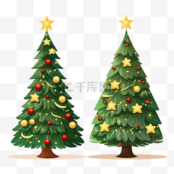 新年透明素材图片_圣诞树卡通透明背景新年和圣诞节