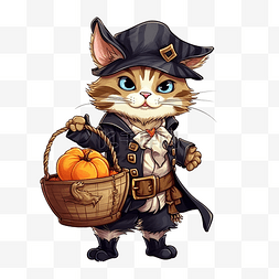 手递图片_万圣节那天，穿着海盗服装的猫递