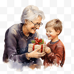 老年沙发图片_孙子给微笑的祖母一份圣诞礼物