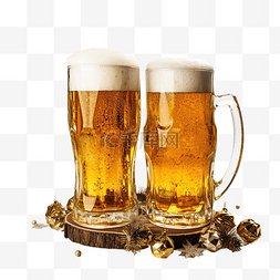 酒吧的酒杯图片_啤酒杯和圣诞配饰