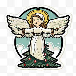 有礼帽图片_圣诞树上有天使的贴纸剪贴画 向