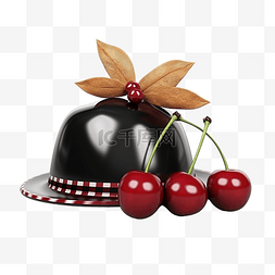 桌子装饰品图片_3d 插图感恩节帽子和樱桃装饰品
